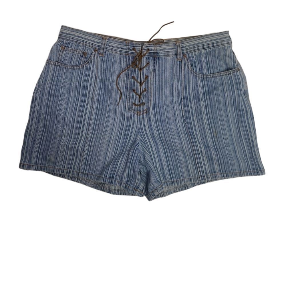VINTAGE‎ 90s Y2K lace up front striped denim jean shorts XXL